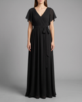 Flutter Sleeve Floor-Length Chiffon Evening Dress