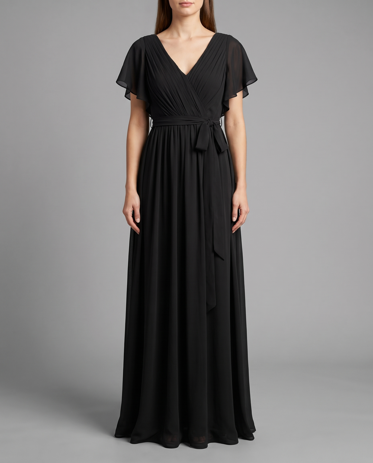 Flutter Sleeve Floor-Length Chiffon Evening Dress
