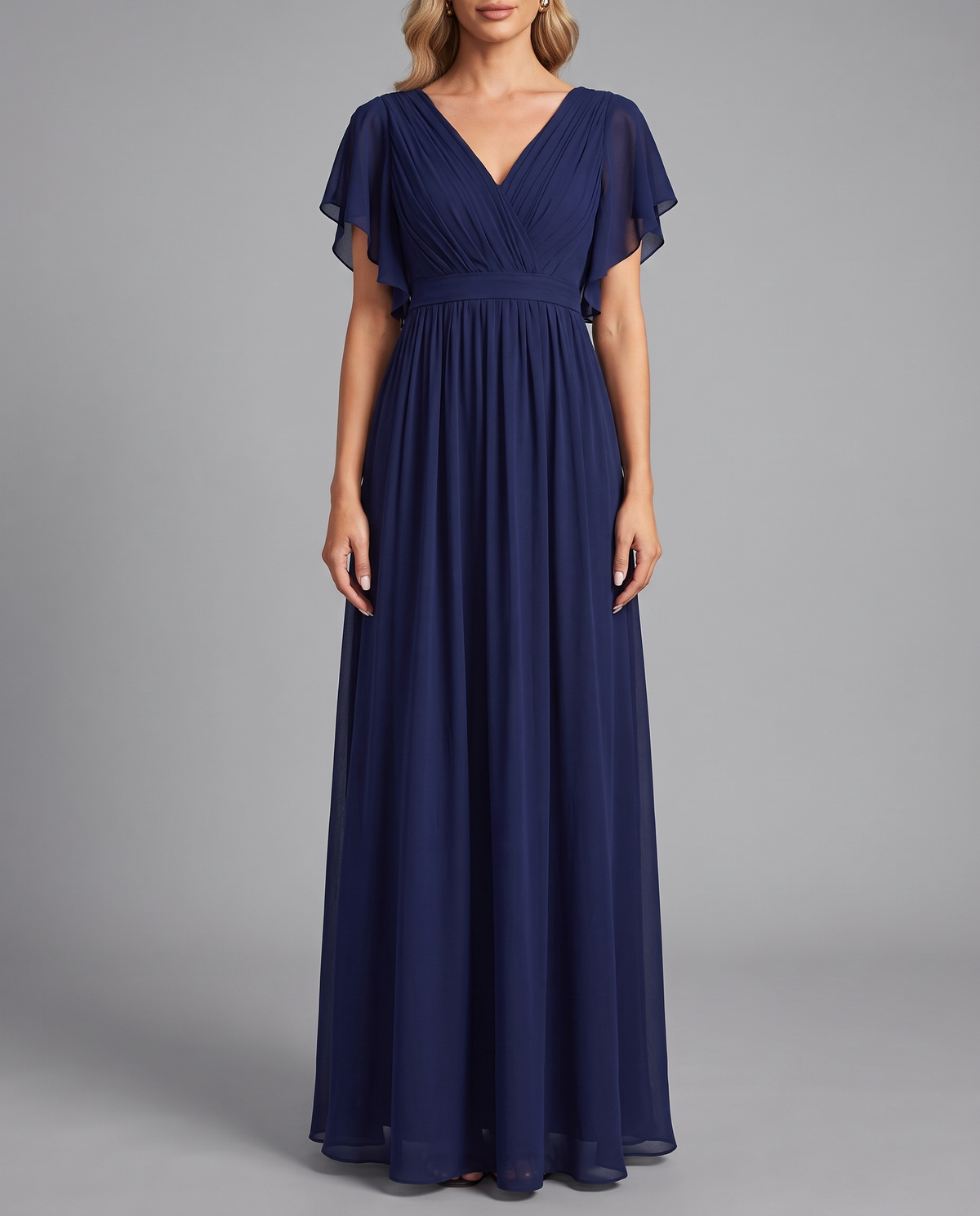 Flutter Sleeve Floor-Length Chiffon Evening Dress