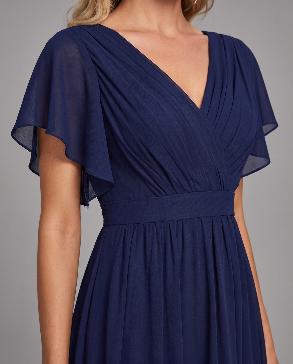 Flutter Sleeve Floor-Length Chiffon Evening Dress