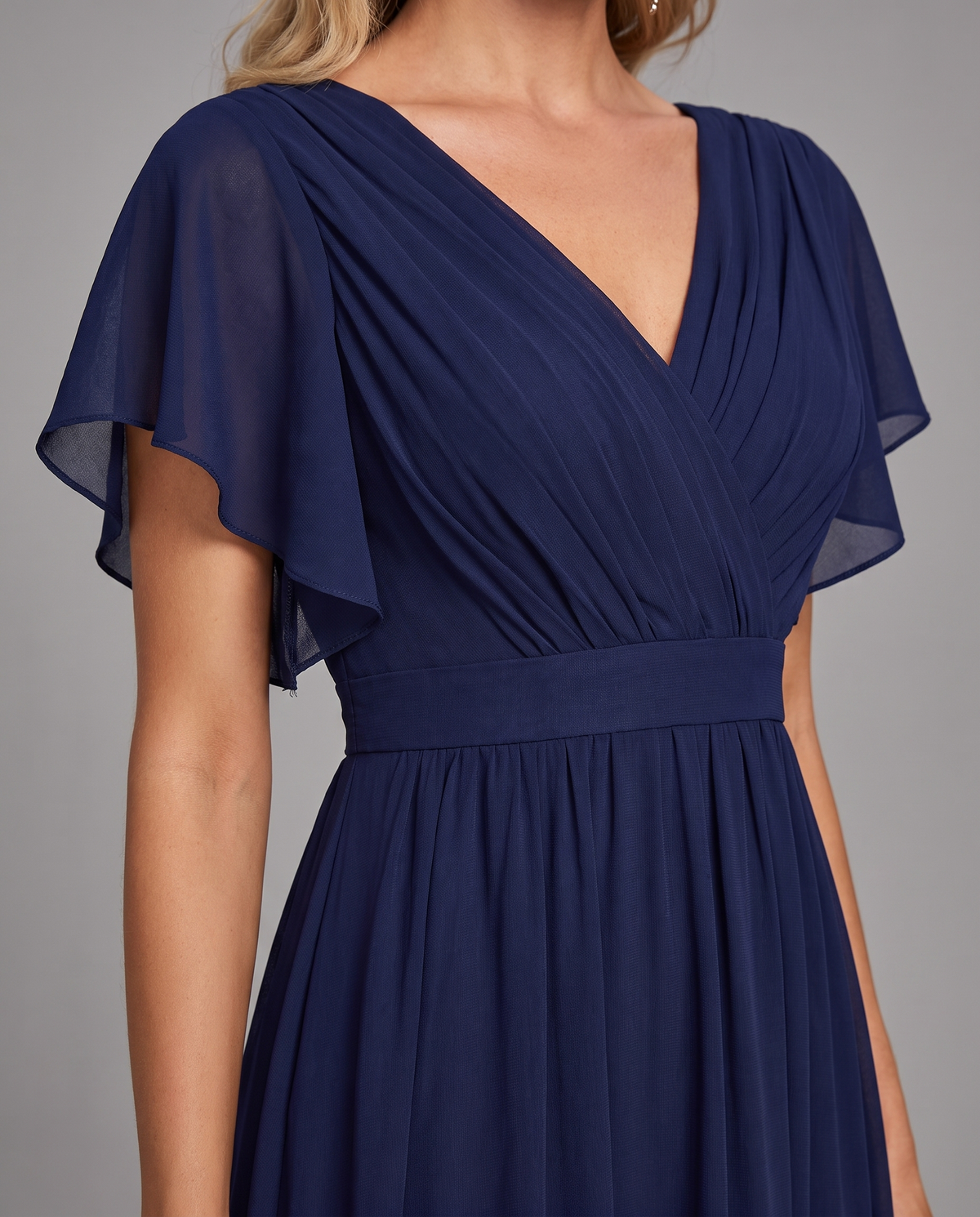 Flutter Sleeve Floor-Length Chiffon Evening Dress