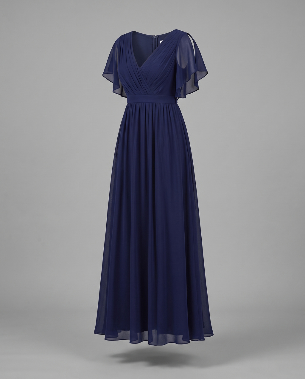 Flutter Sleeve Floor-Length Chiffon Evening Dress