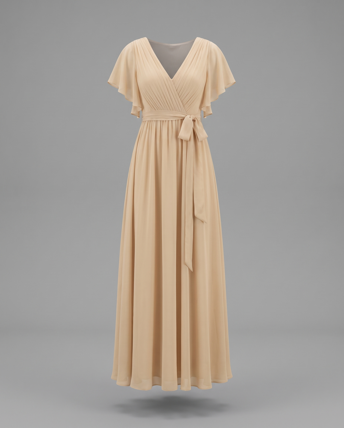 Flutter Sleeve Floor-Length Chiffon Evening Dress