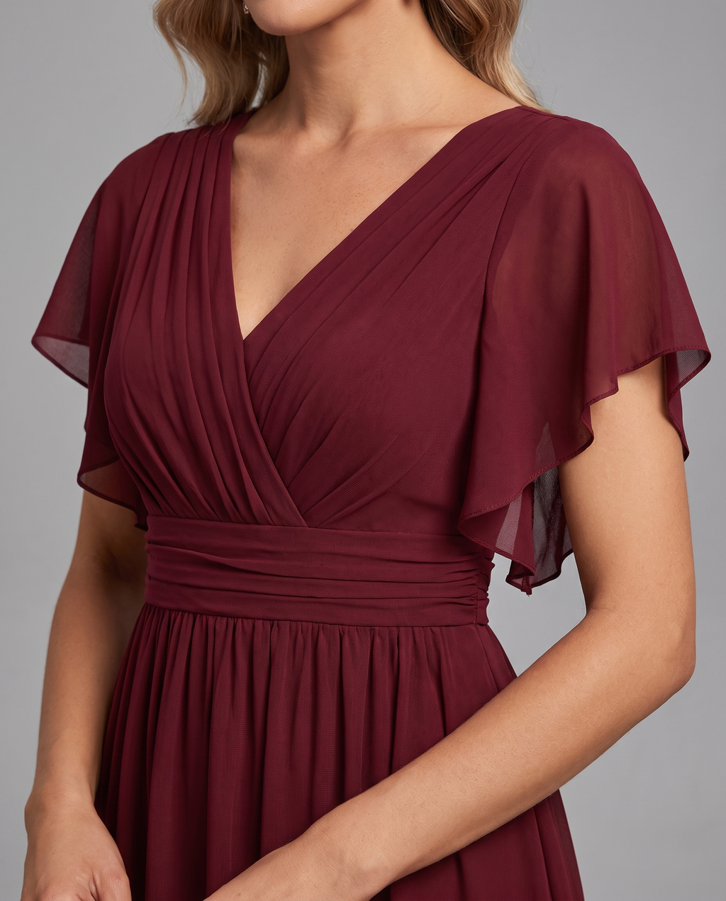Flutter Sleeve Floor-Length Chiffon Evening Dress