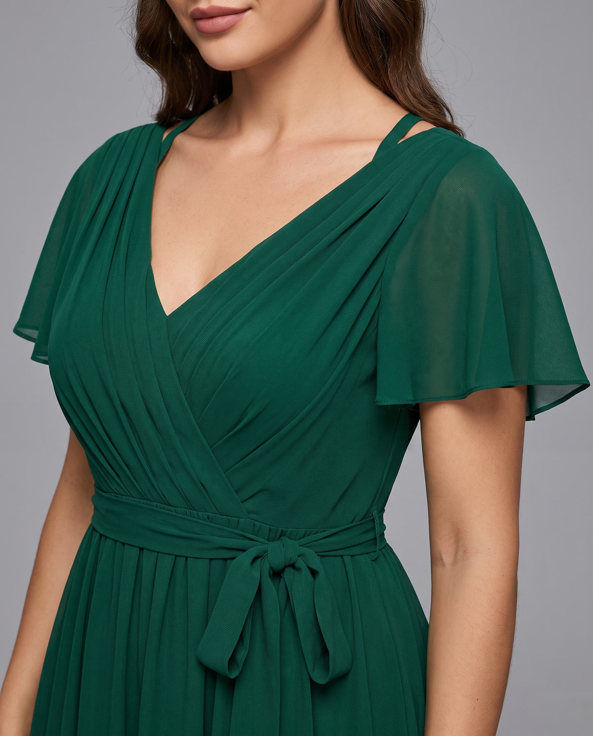 Flutter Sleeve Floor-Length Chiffon Evening Dress