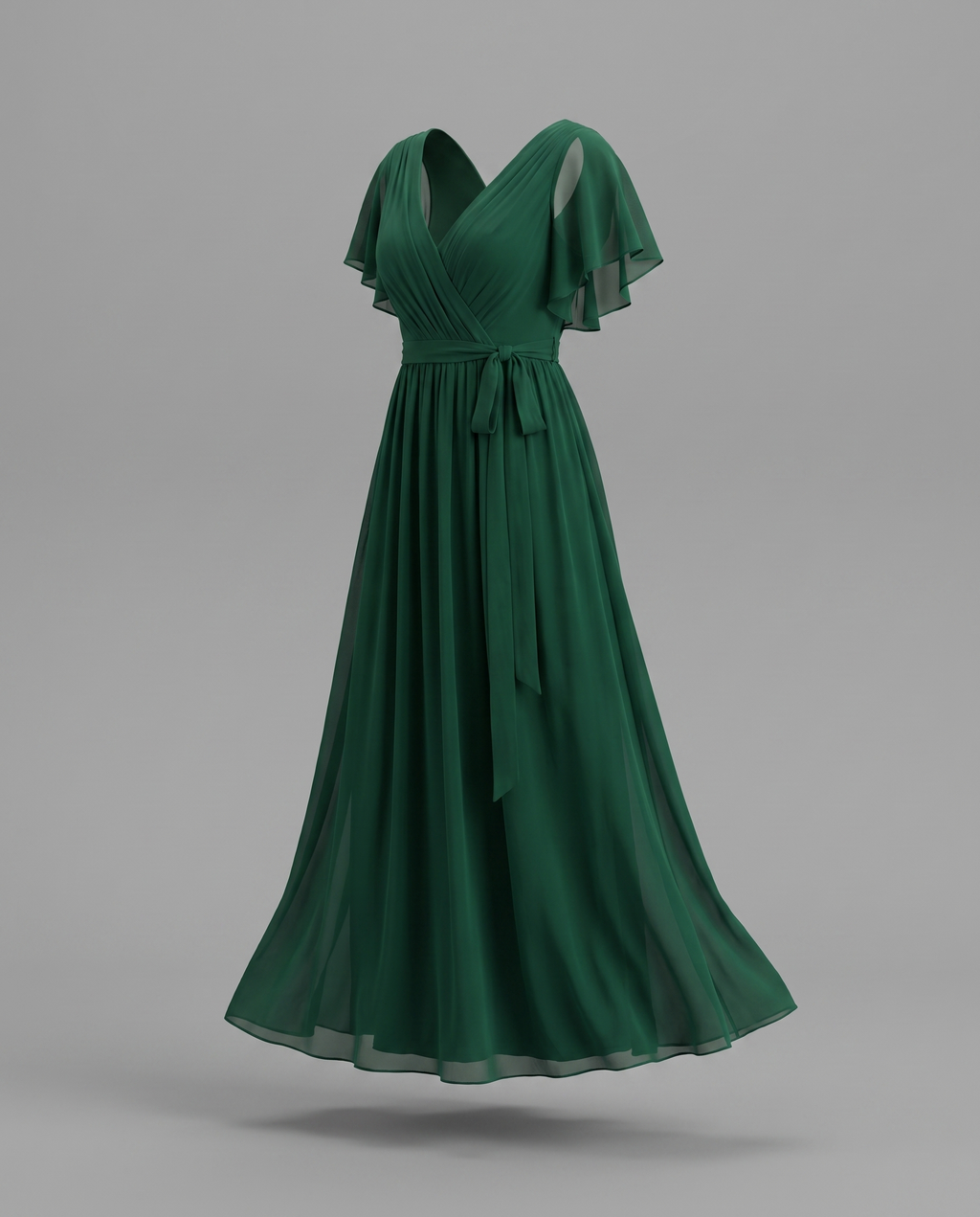 Flutter Sleeve Floor-Length Chiffon Evening Dress