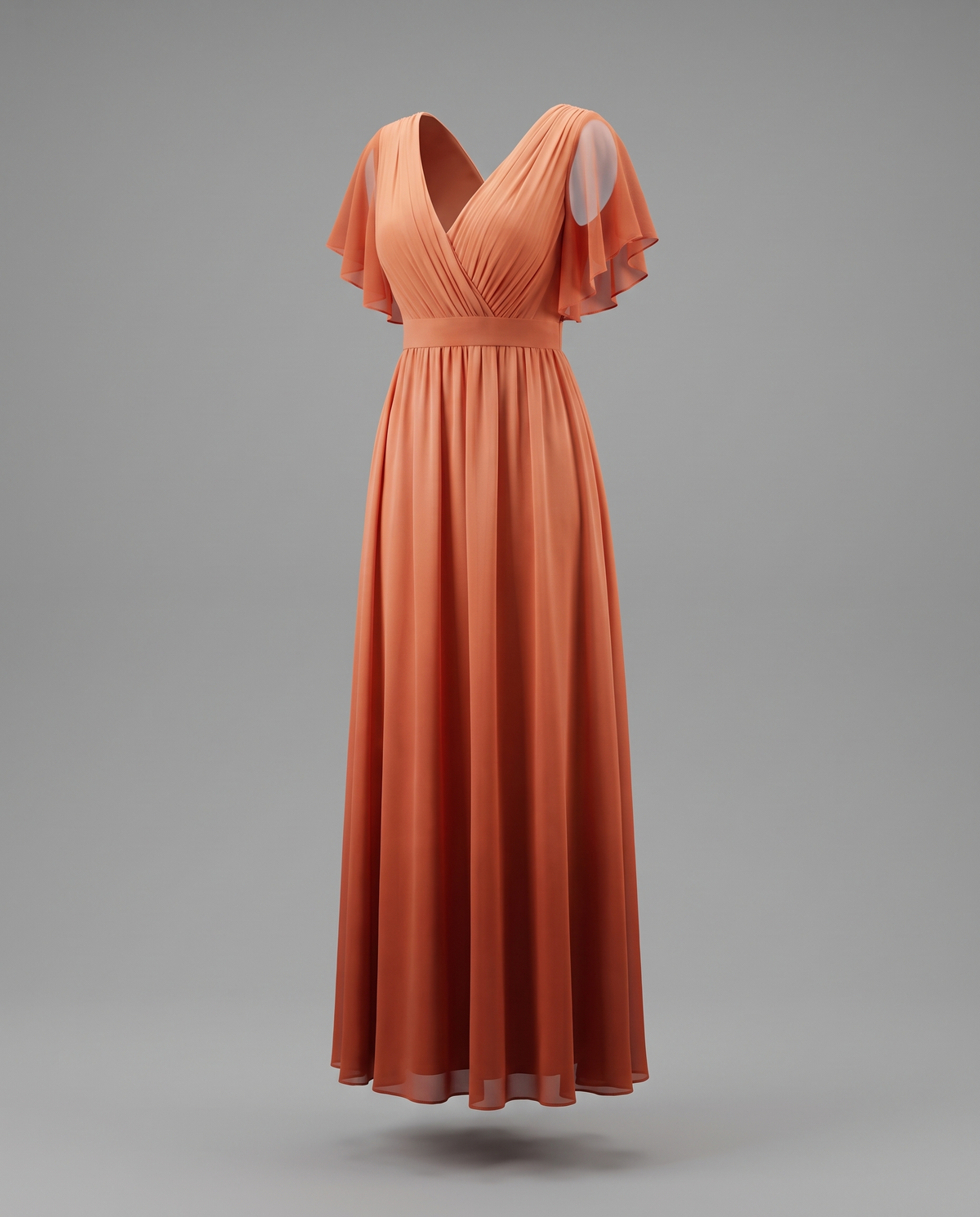 Flutter Sleeve Floor-Length Chiffon Evening Dress