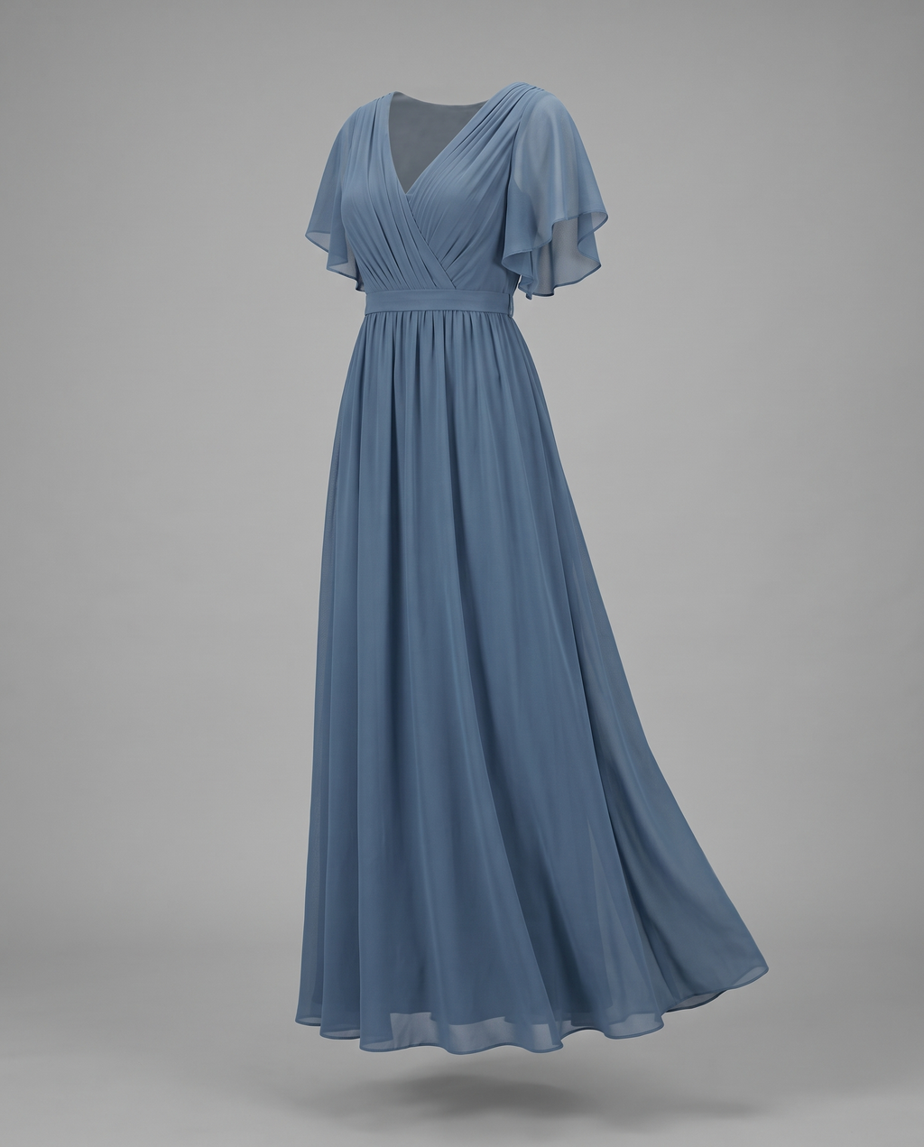 Flutter Sleeve Floor-Length Chiffon Evening Dress