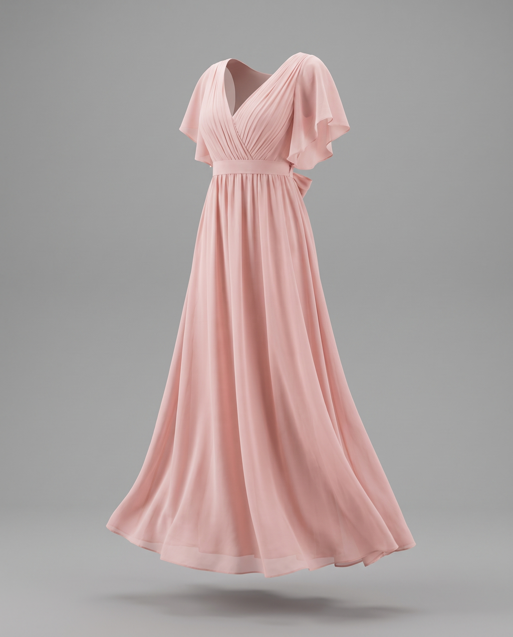 Flutter Sleeve Floor-Length Chiffon Evening Dress