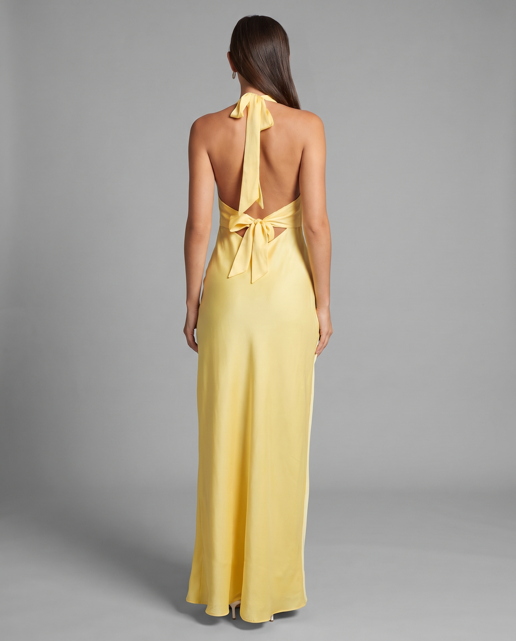 Lemon Satin Halterneck Maxi Dress