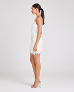 White Sequin Mini Dress Feather Fringe Party Dress