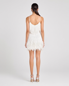 White Sequin Mini Dress Feather Fringe Party Dress