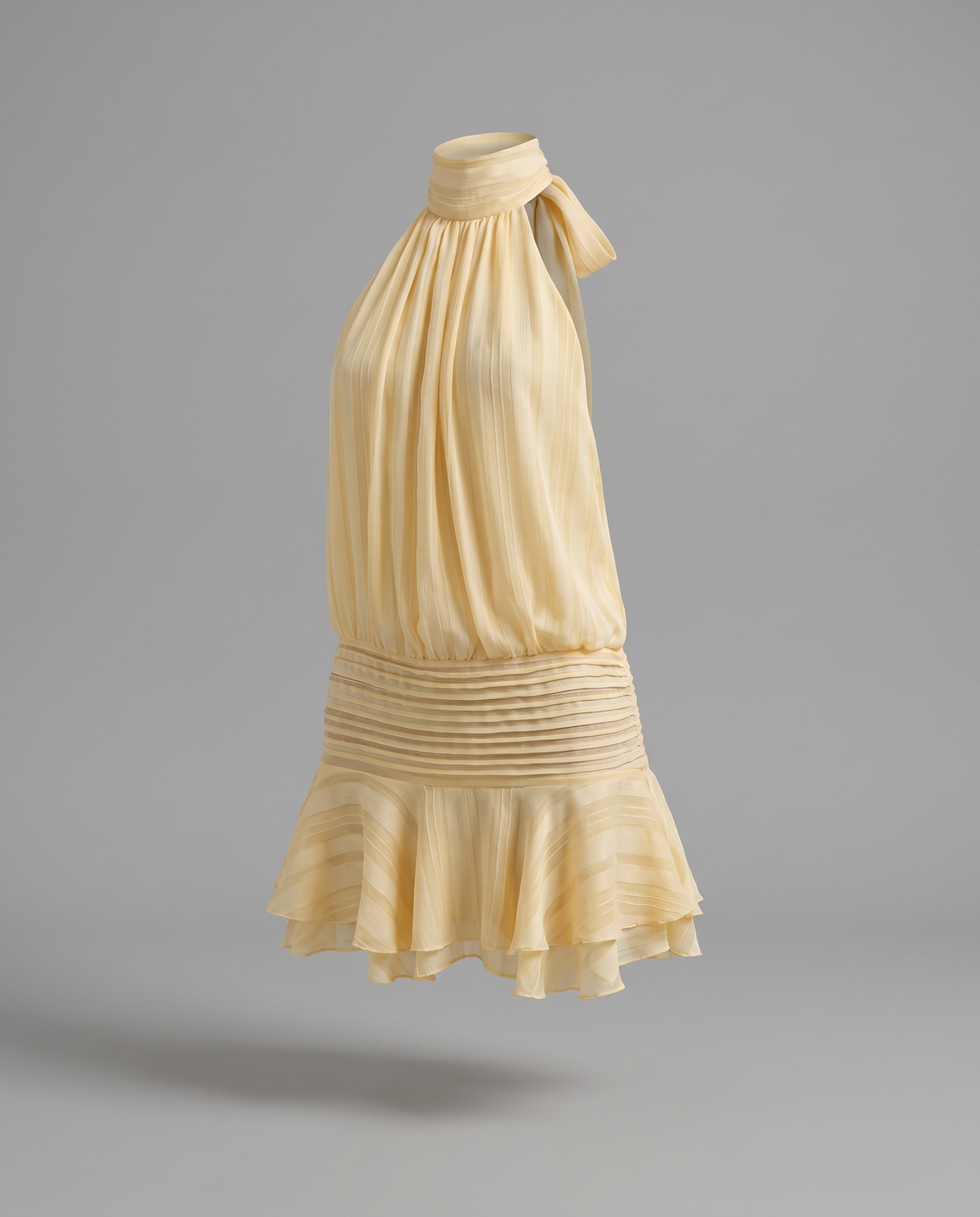 Yellow Chiffon Halterneck Mini Dress