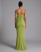 Olive Strapless Draped Wedding Guest Maxi Dress