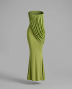 Olive Strapless Draped Wedding Guest Maxi Dress