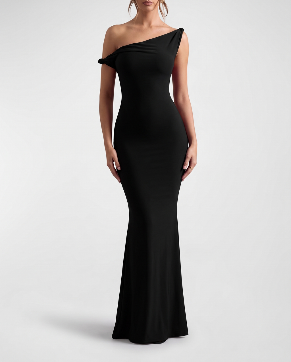 Black Twisted Asymmetric Maxi New Year's Eve Dress