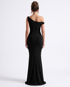 Black Twisted Asymmetric Maxi New Year's Eve Dress