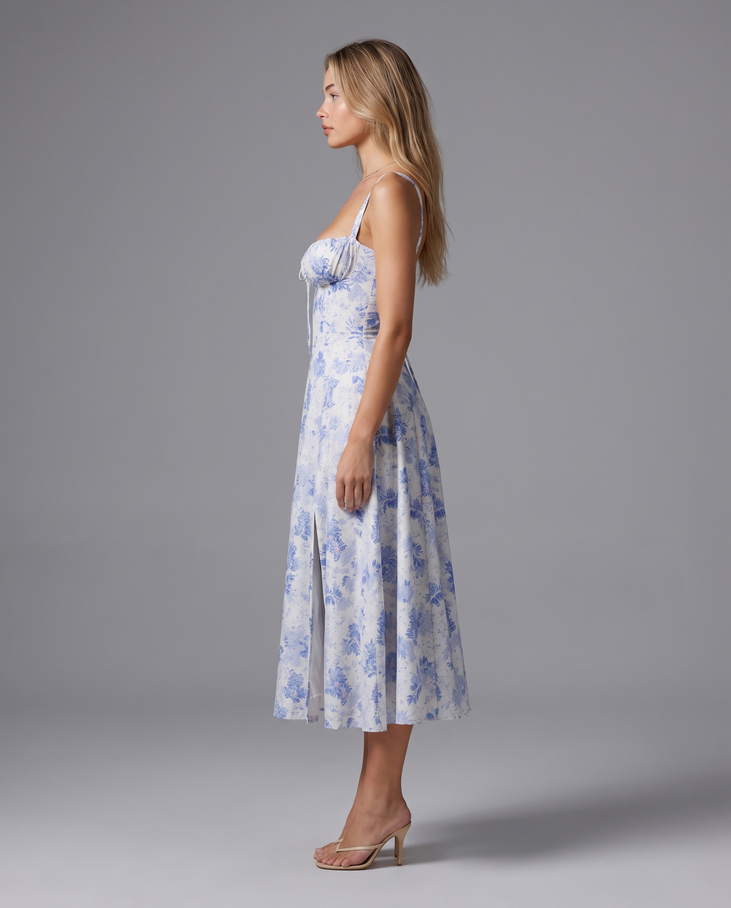 Floral Corset Midi Dress with Side Slit